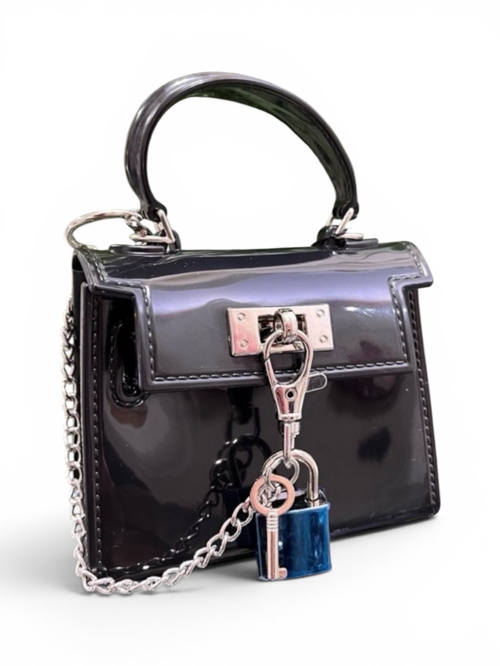 KENDALL & KYLIE Black Vegan Leather Top-Handle Turn Lock Mini Bag